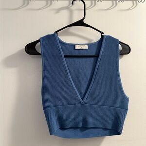 Aritzia Blue Ribbed V-Neck Crop Top
